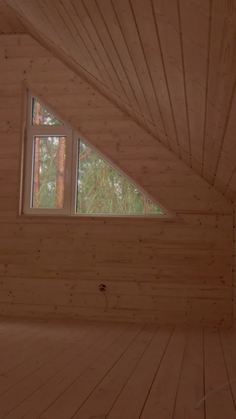 Wooden Interior Triangular Windows Stock Footage 327715753
