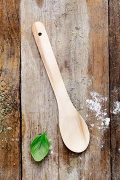 Wooden kitchen spoon Stock Photos