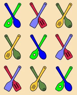 Wooden Kitchen Tools Repeating Pattern Stock Illustration