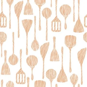 Wooden kitchen tools.   Vector seamless  pattern Stock Illustration