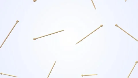 Wooden Knitting Needles Falling on a Light Blue Background. Knitting Pins 3D. 4K Stock Footage 305190833