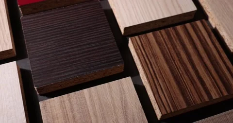 Wooden laminate material samples on black backround Video stock 149485675