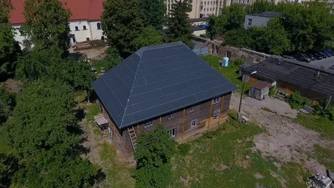 Wooden lamus-built without a single nail. Grodno, Belarus. Aerial view Stock Footage 97287221