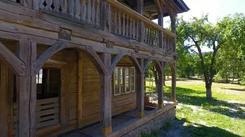 Wooden lamus-built without a single nail. Grodno, Belarus. Aerial view Stock Footage 97287370