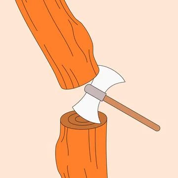 Wooden log is being split by an axe Stock Illustration
