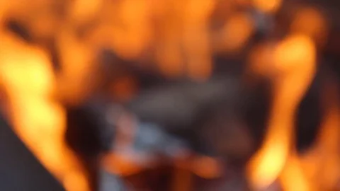 Wooden logs burn on fire Stock Footage