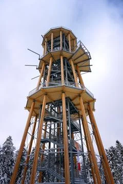 Wooden lookout tower in the forest Stock Photos