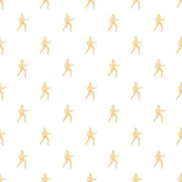 Wooden mannequin running seamless pattern on white background Stock Illustration