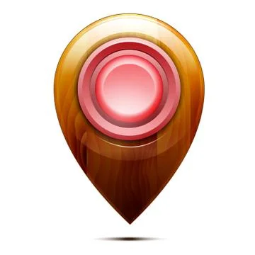 Wooden map pointer ,  red button, isolated on a white background. Vector Stock Illustration