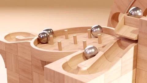 Wooden marble run machine. Rolling ball sculpture. Marble race toy. 스톡 동영상 256040945