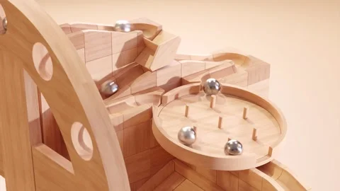 Wooden marble run machine. Rolling ball sculpture. Marble race toy. 스톡 동영상 256040947