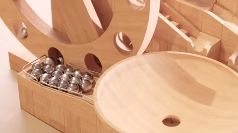 Wooden marble run machine. Rolling ball sculpture. Marble race toy. 스톡 동영상 256040951