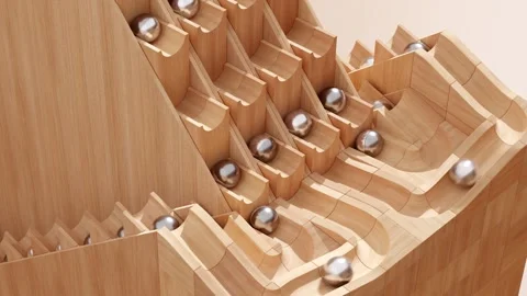 Wooden marble run machine. Rolling ball sculpture. Marble race toy. 스톡 동영상 256041135