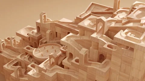 Wooden marble run machine. Rolling ball sculpture. Marble race toy. 스톡 동영상 256041149