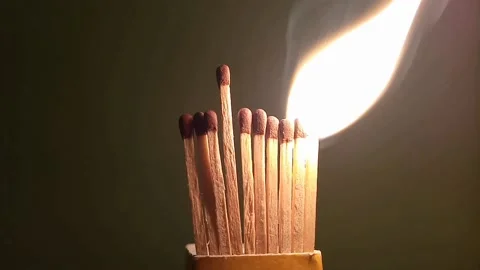 Wooden Matches Bursting Into Flames Stock Footage