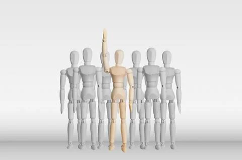 Wooden model in the crowd for human resource and question concept Stock Illustration