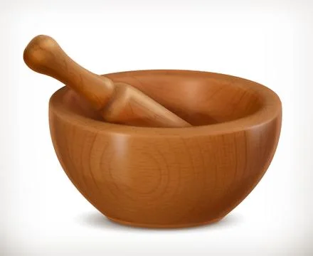 Wooden mortar, vector icon Stock Illustration