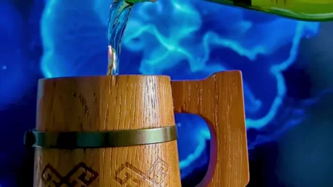 Wooden mug with carved patterns Stock Footage 305250879
