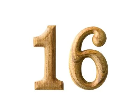 Wooden numeric 16 Stock Illustration