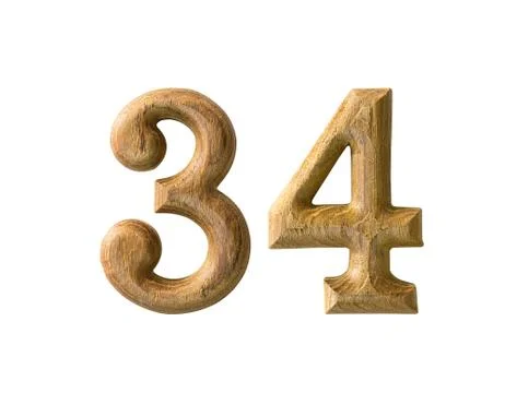 Wooden numeric 34 Stock Illustration