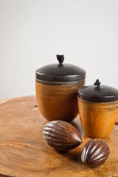 Wooden objects as interior decoration Stock Photos