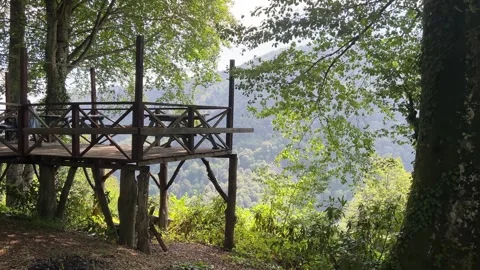 Wooden Observation Deck Overlooking Forest Valley in Kartepe, Turkey Stock Footage 340642633