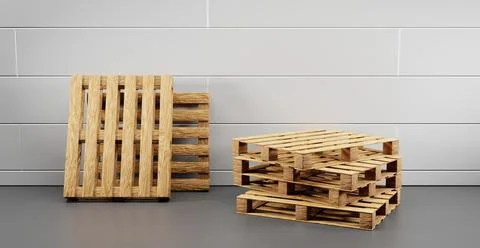 Wooden pallets stack on warehouse. Realistic of building interior storage room 스톡 일러스트