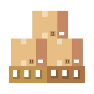 Wooden pallets warehouse with boxes Illustrazione stock