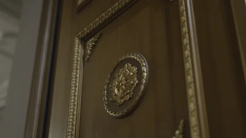 Wooden panels decorated with golden rectangular ornaments Stock Footage 316097245