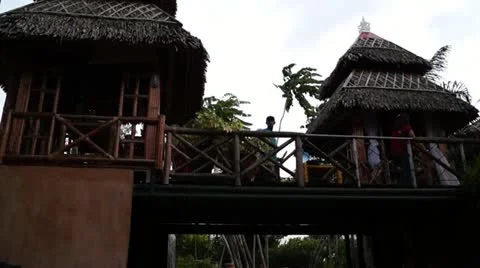 Wooden park bridge Stock Footage