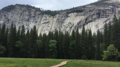 Wooden Path to Rock Climbing Cliffs in Yosemite Stock-Footage 90267082