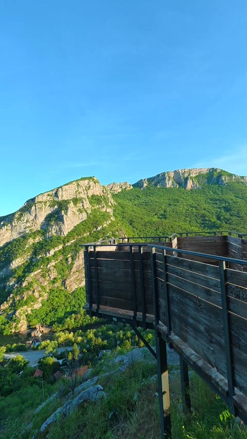 Wooden path winds through rugged. Sicevo Gorge, Serbia. Vertical Stock-Footage 337058066