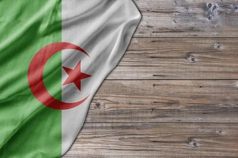 Wooden pattern old nature table board with Algeria flag 스톡 일러스트