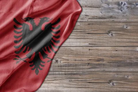 Wooden pattern old nature table board with Albania flag Stock Illustration