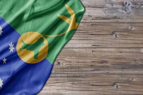 Wooden pattern old nature table board with Christmas Island flag Stock Photos