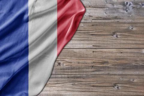 Wooden pattern old nature table board with France flag 스톡 사진