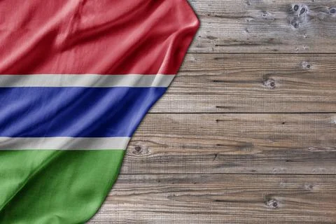 Wooden pattern old nature table board with Gambia flag Stock Photos