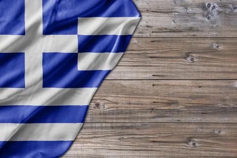 Wooden pattern old nature table board with Greece flag Stock Photos