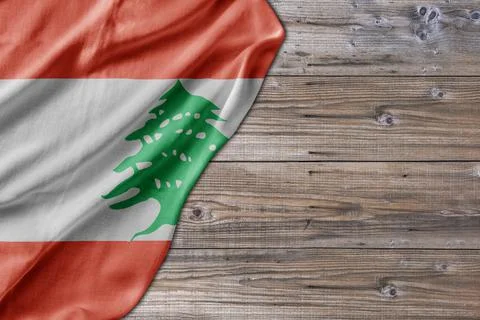 Wooden pattern old nature table board with Lebanon flag Stock Photos