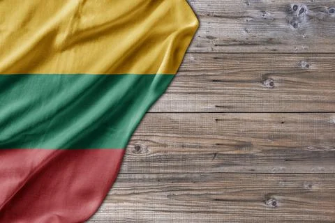 Wooden pattern old nature table board with Lithuania flag Stock Photos
