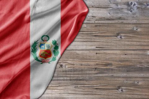 Wooden pattern old nature table board with Peru flag Stock Photos