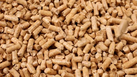 Wooden pellets falling down close up Stock Footage 278405973