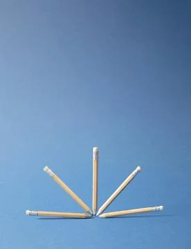 Wooden pencils , levitating arranged in half ball. minimal creative office / Stock Photos
