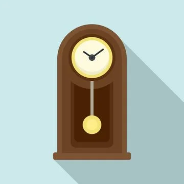 Wooden pendulum clock icon, flat style Stock Illustration