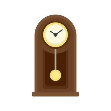 Wooden pendulum clock icon flat isolated Stock Illustration