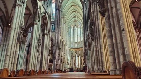 Wooden Pews Facing Altar Inside Cologne Cathedral Stock Footage 345652109