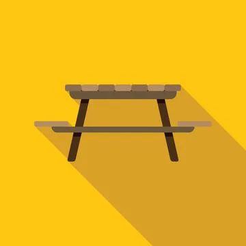 Wooden picnic table casting long shadow on yellow background Stock Illustration