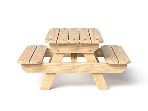 Wooden picnic table Front view 3D Stock Illustration