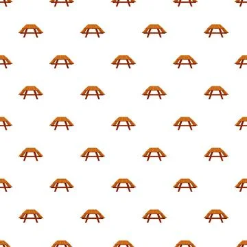Wooden picnic table repeating seamless pattern background Illustrazione stock