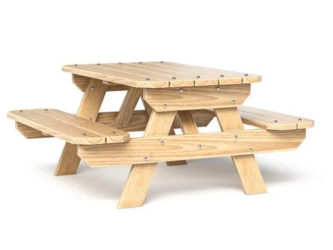 Wooden picnic table Side view 3D Stock Illustration
